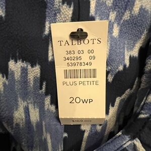 Talbots Blue Ikat Ruffle Trim Fit & Flare Midi Dress NWT 20WP Petite High Neck